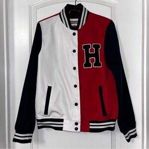 Men’s Tommy Hilfiger Red White Blue Button Down Letterman’s Jacket with H